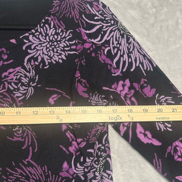 Floral Artsy 3/4 Sleeve Cardigan Sweater Purple Librarian No Size - Picture 4 of 6